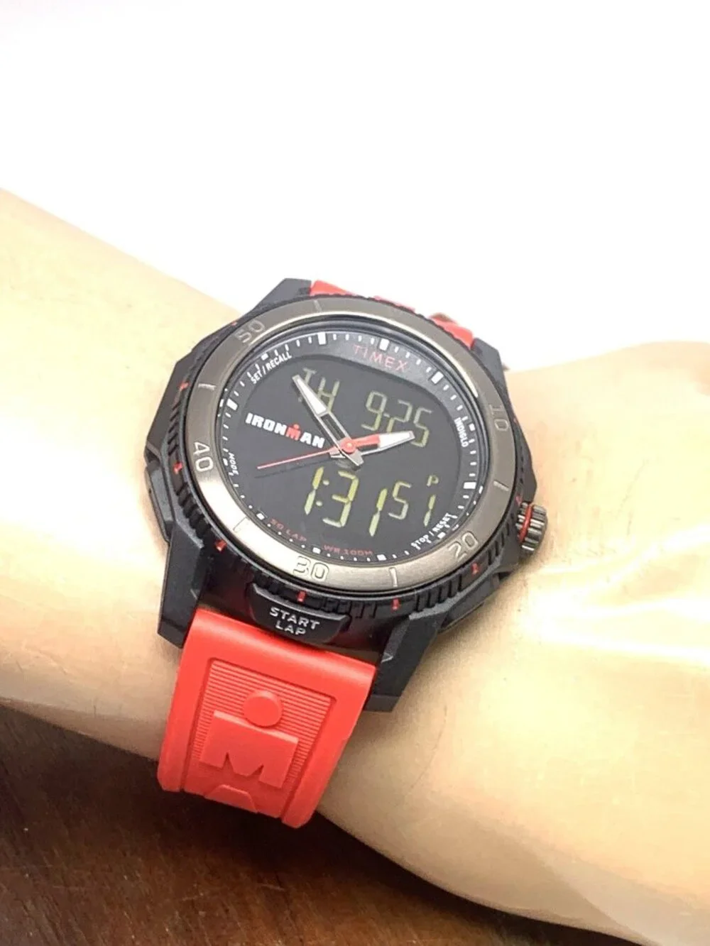 Timex Men's Watch TW5M55000 Ironman Quartz Sport Red Black Rubber Band 46mm